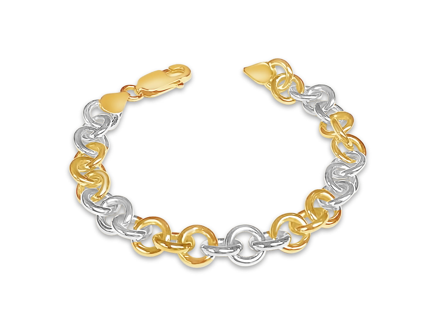 Fancy Rolo Solid White/Yellow/Rose Gold Handmade Bracelet , 9mm, 6.5-10 Inch