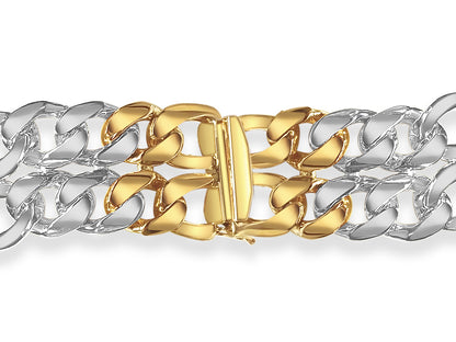 ID Figaro Solid White/Yellow/Rose Gold Handmade Bracelet , 23mm, 6.5-10 Inch