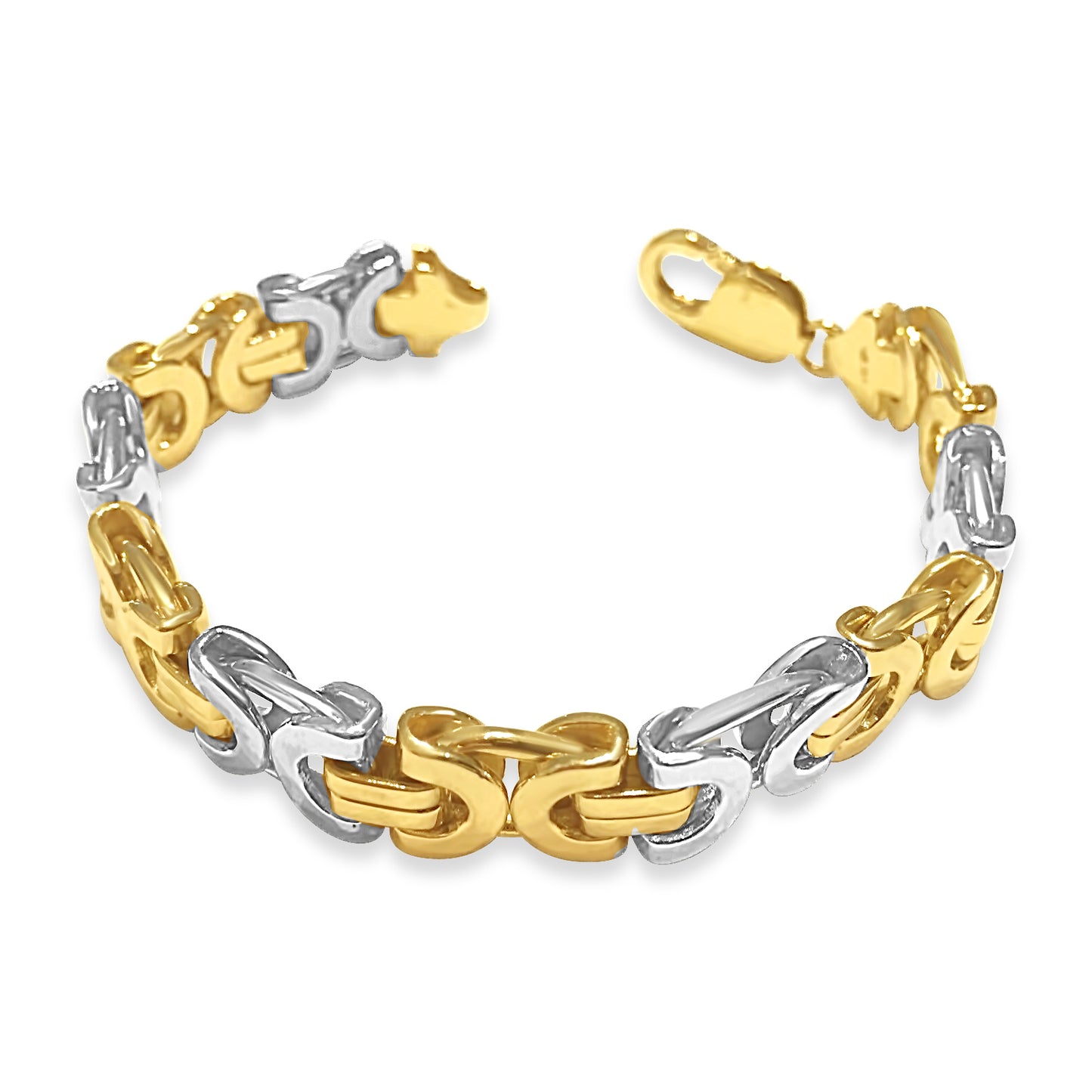 Flat Byzantine Solid White/Yellow/Rose Gold Handmade Bracelet , 11mm, 6.5-10 Inch