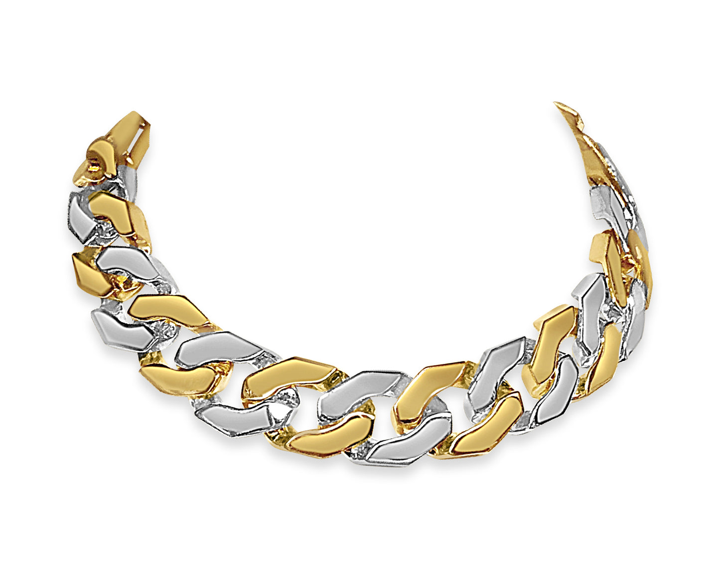 Curb Solid White/Yellow/Rose Gold Handmade Bracelet , 15mm, 6.5-10 Inch