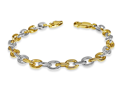 Fancy Rolo Solid White/Yellow/Rose Gold Handmade Bracelet , 5mm, 6.5-10 Inch