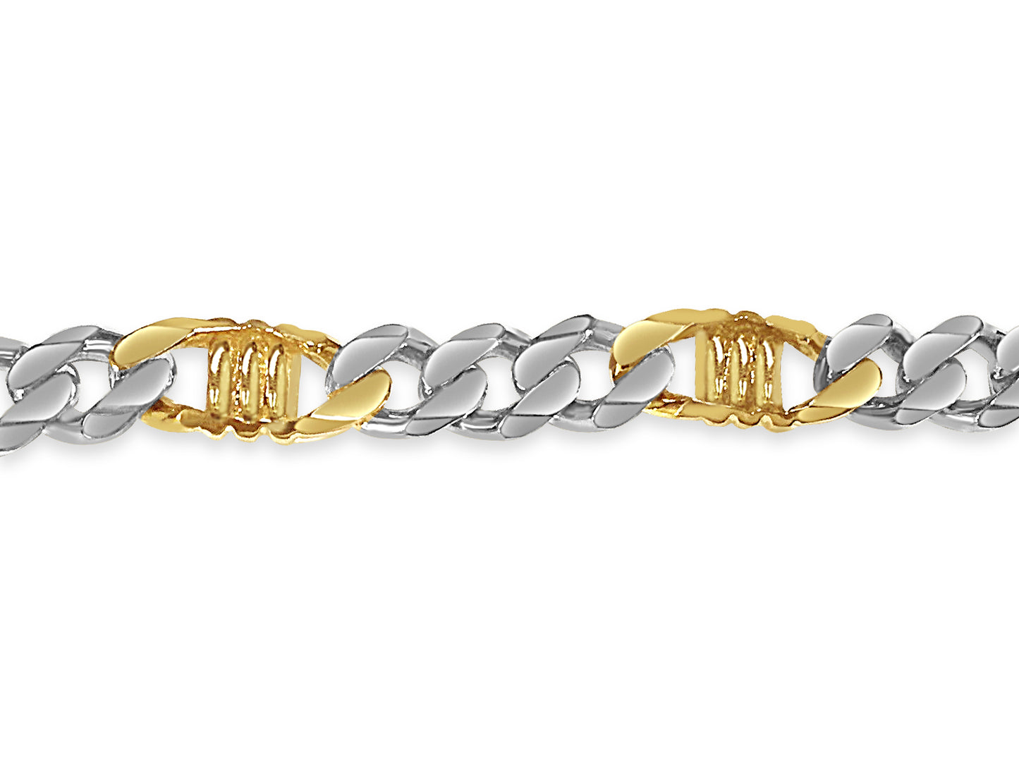 Curb & Bar Solid White/Yellow/Rose Gold Handmade Bracelet , 11mm, 6.5-10 Inch