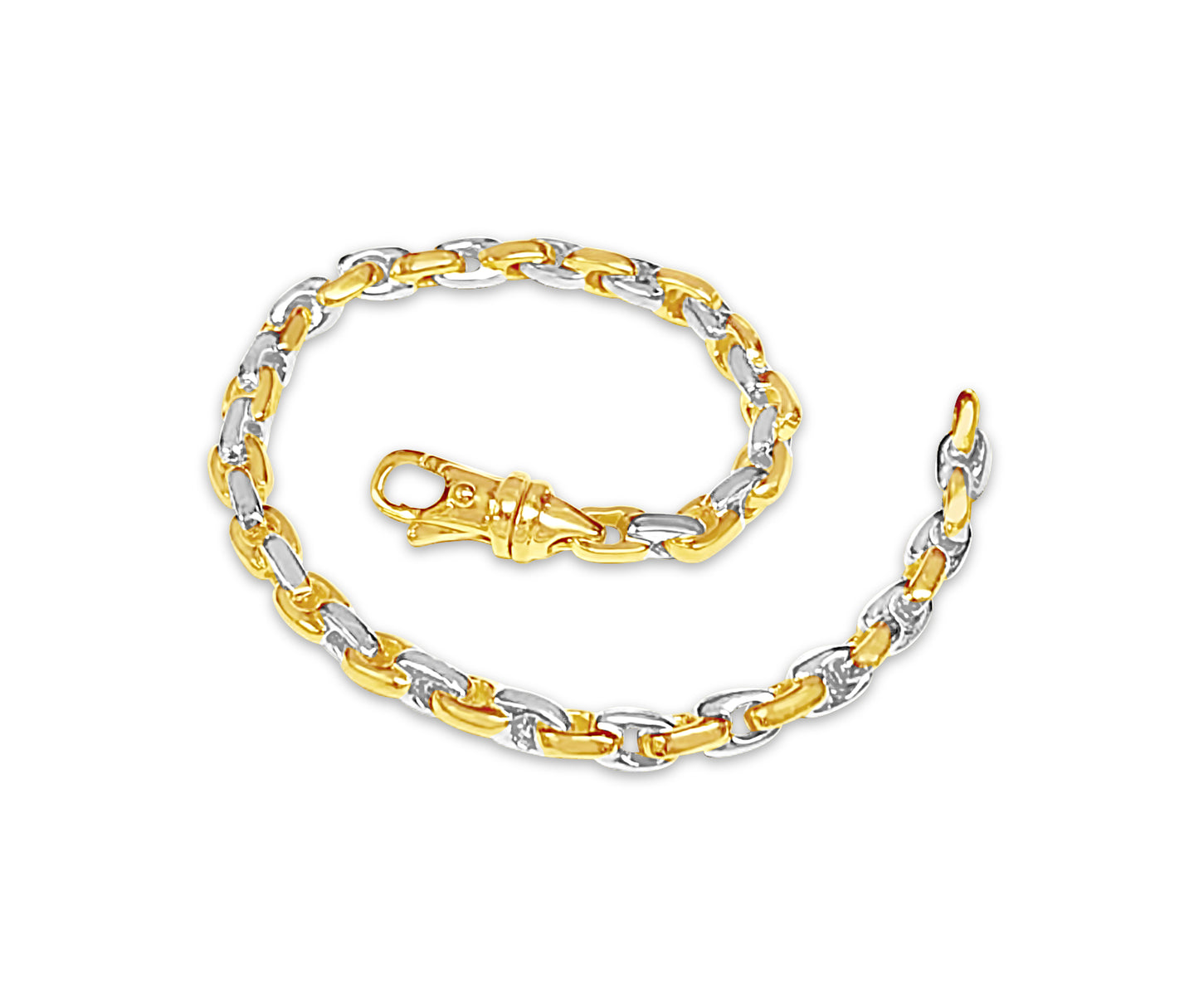 Fancy Rolo Solid White/Yellow/Rose Gold Handmade Bracelet , 5mm, 6.5-10 Inch