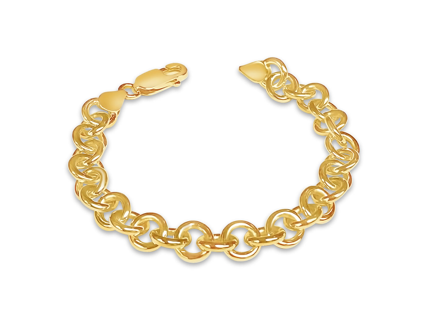 Fancy Rolo Solid White/Yellow/Rose Gold Handmade Bracelet , 9mm, 6.5-10 Inch