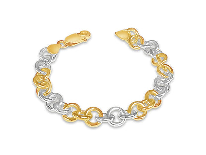 Fancy Rolo Solid White/Yellow/Rose Gold Handmade Bracelet , 9mm, 6.5-10 Inch