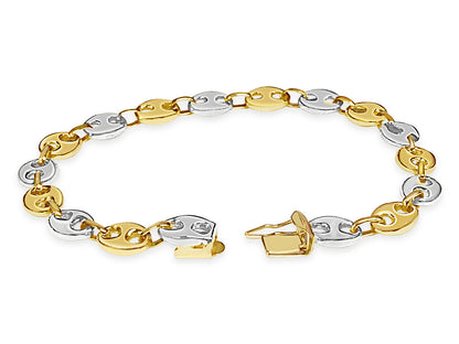 Mariner Solid White/Yellow/Rose Gold Handmade Bracelet , 7mm, 6.5-10 Inch