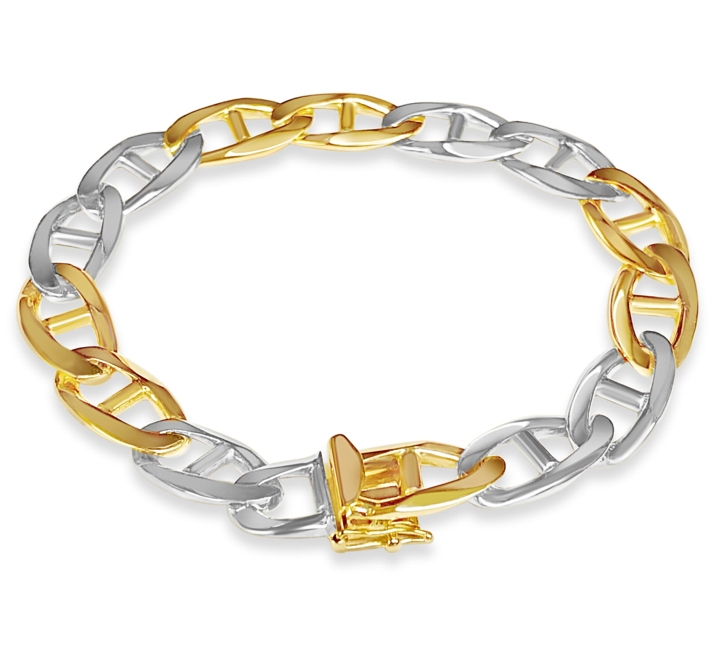 Mariner Solid White/Yellow/Rose Gold Handmade Bracelet , 11mm, 6.5-10 Inch