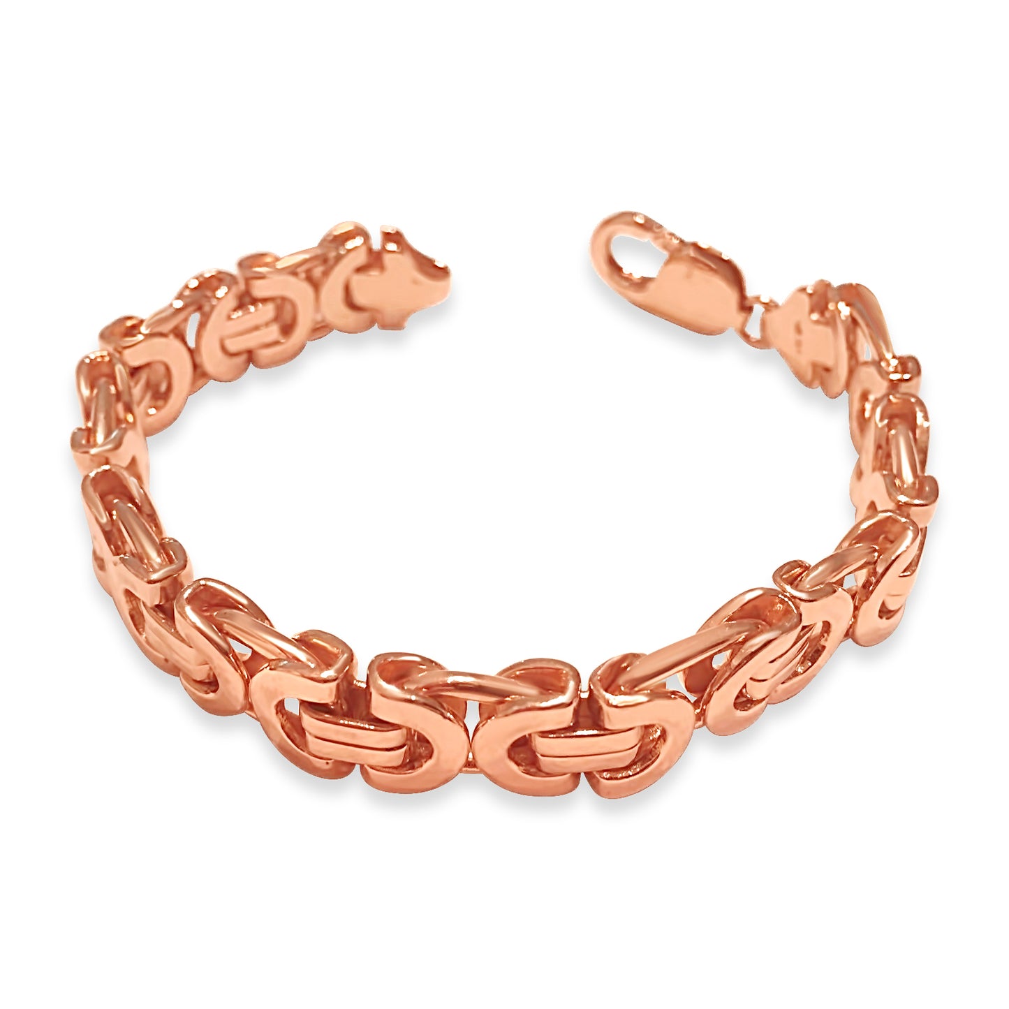 Flat Byzantine Solid White/Yellow/Rose Gold Handmade Bracelet , 11mm, 6.5-10 Inch