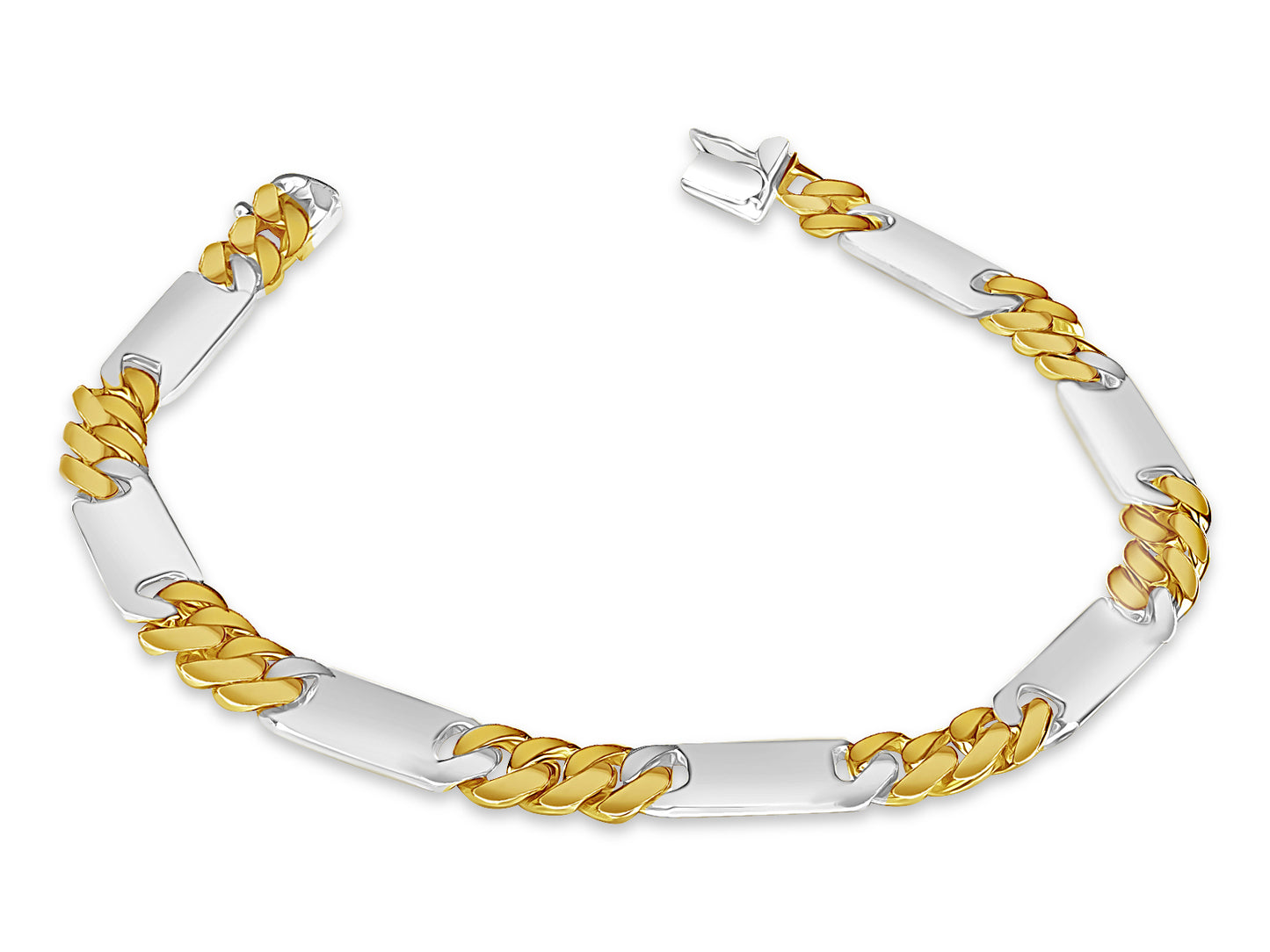 Figaro Bar Solid White/Yellow/Rose Gold Handmade Bracelet , 8mm, 6.5-10 Inch