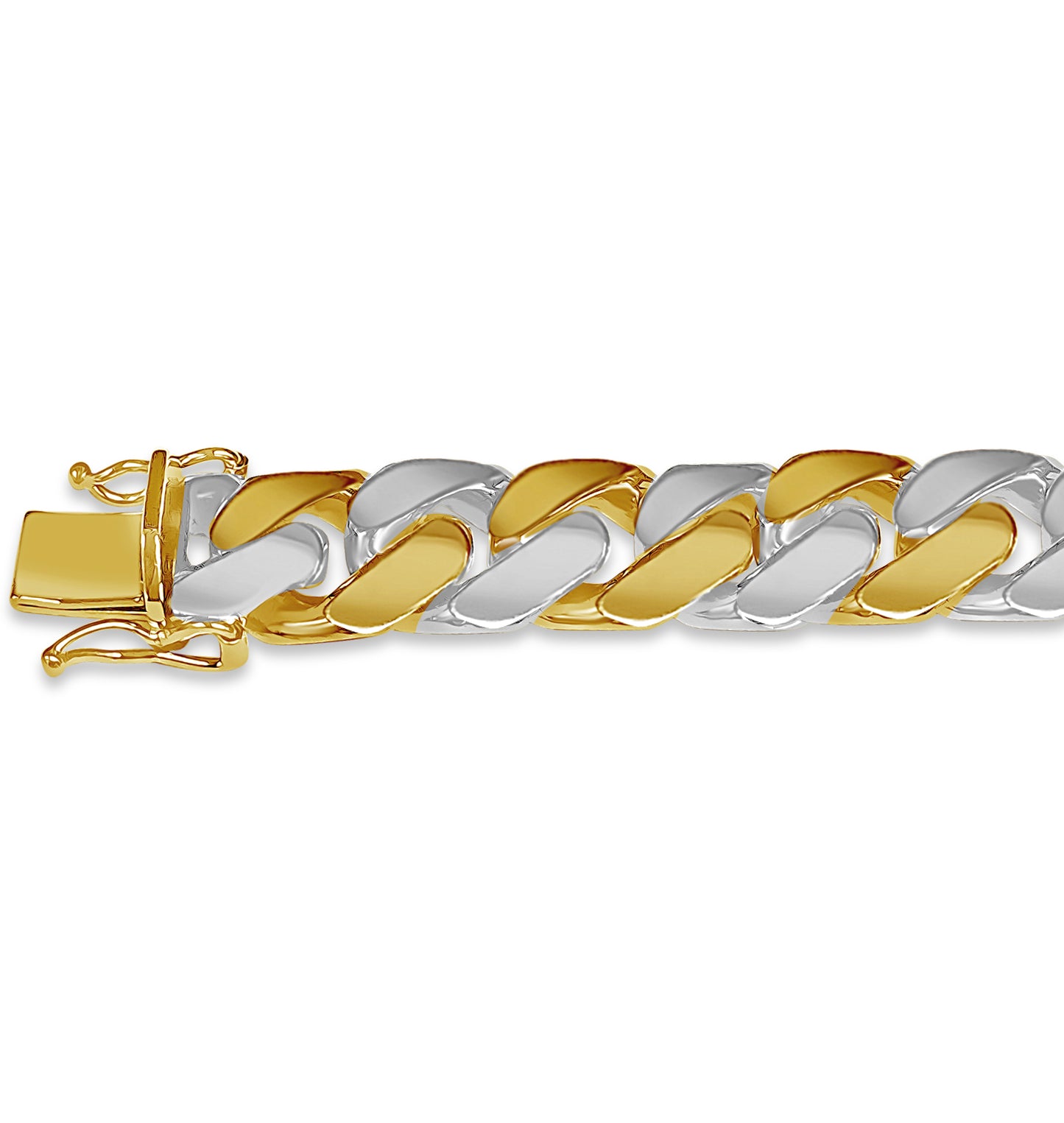 ID Curb Solid White/Yellow/Rose Gold Handmade Bracelet , 13mm, 6.5-10 Inch