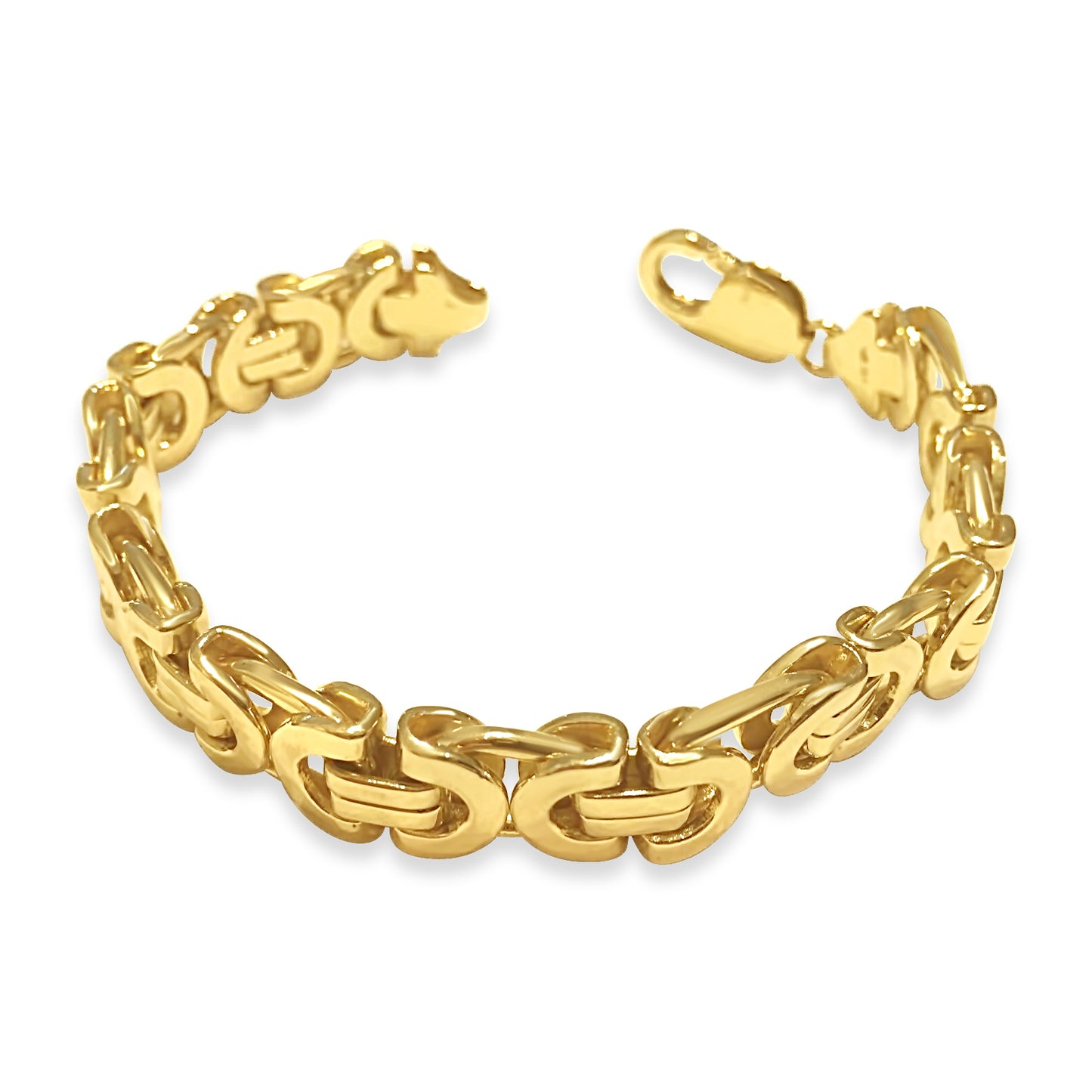 Flat Byzantine Solid White/Yellow/Rose Gold Handmade Bracelet , 11mm, 6.5-10 Inch