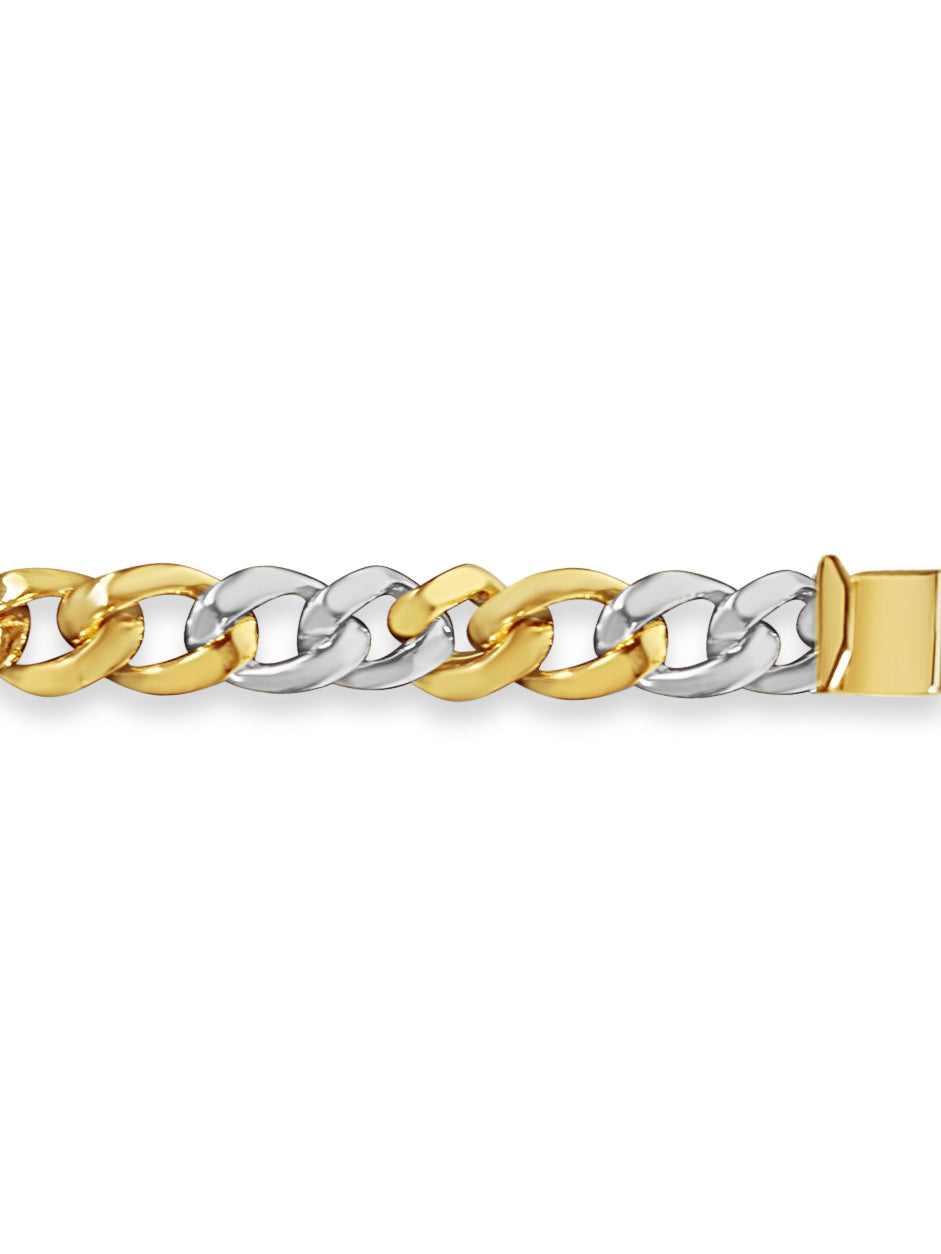 Curb Solid White/Yellow/Rose Gold Handmade Bracelet , 13mm, 6.5-10 Inch