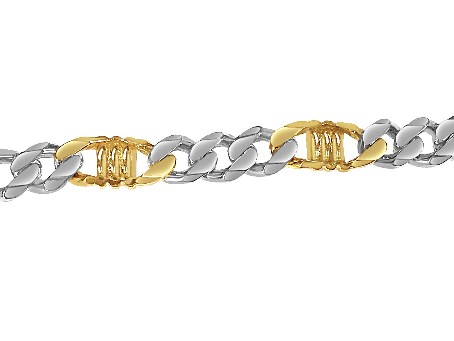 Curb & Bar Solid White/Yellow/Rose Gold Handmade Bracelet , 11mm, 6.5-10 Inch