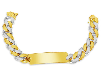 ID Curb Solid White/Yellow/Rose Gold Handmade Bracelet , 15mm, 6.5-10 Inch