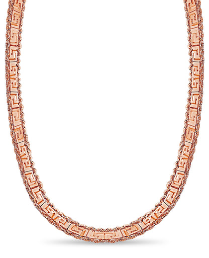 Rope & Greek Key Solid White/Yellow/Rose Gold Handmade Necklace , 12mm, 16-30 Inch