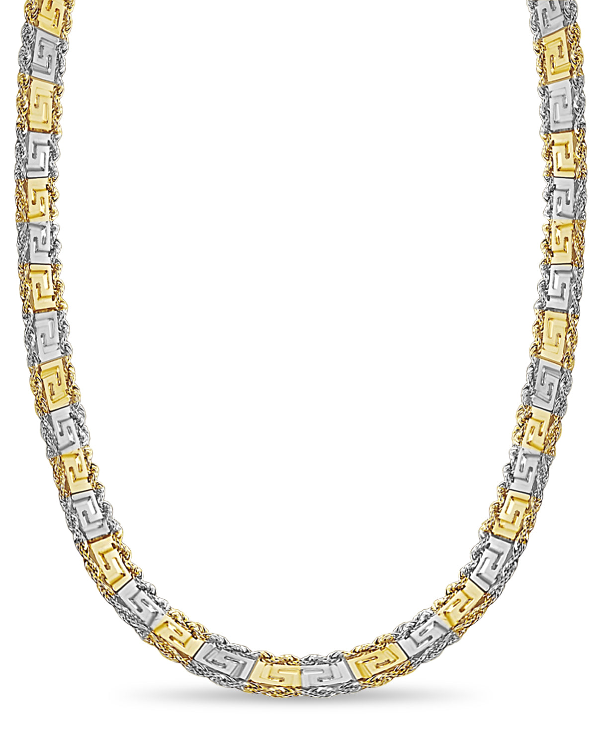 Rope & Greek Key Solid White/Yellow/Rose Gold Handmade Necklace , 12mm, 16-30 Inch