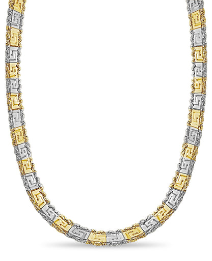 Rope & Greek Key Solid White/Yellow/Rose Gold Handmade Necklace , 12mm, 16-30 Inch