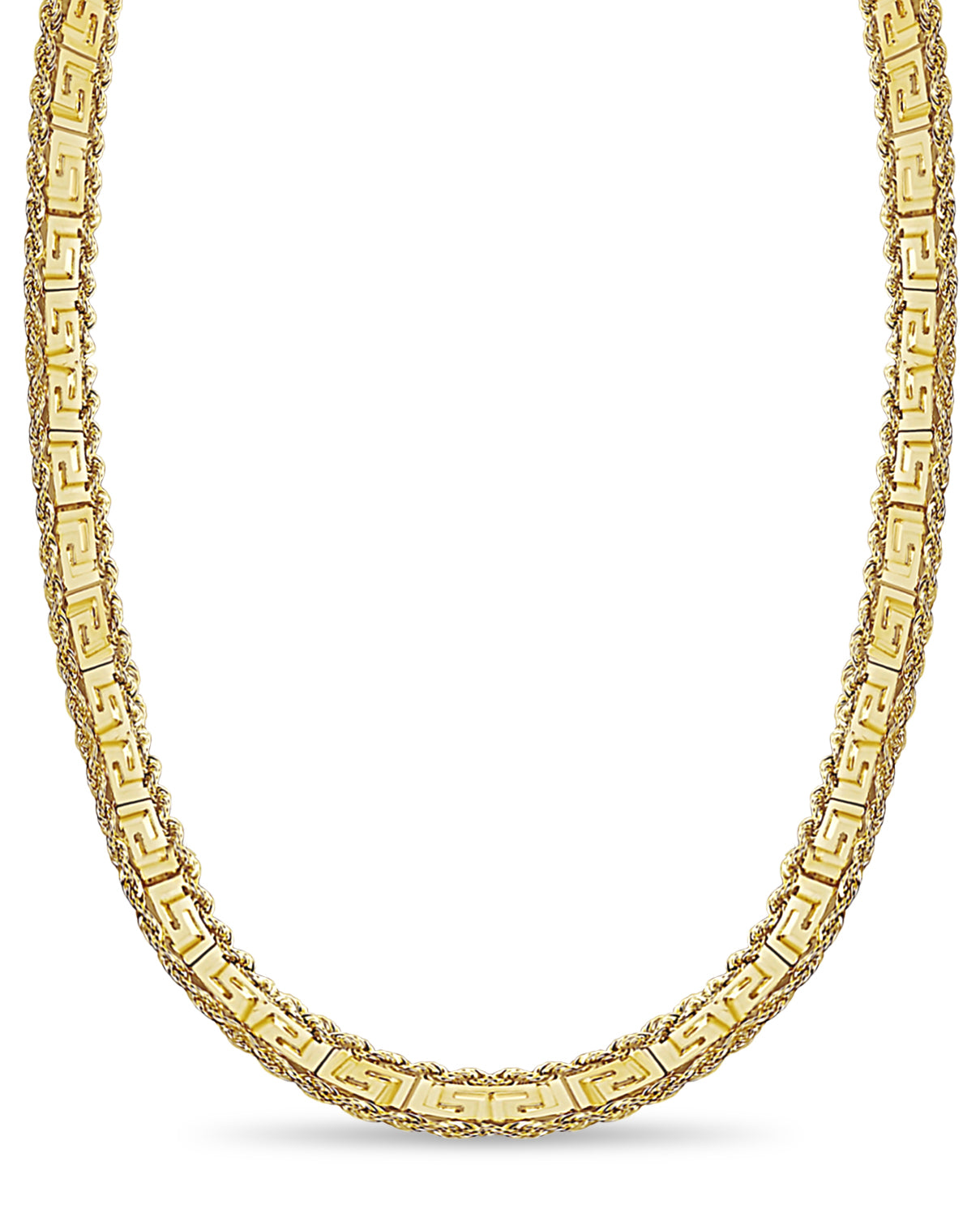 Rope & Greek Key Solid White/Yellow/Rose Gold Handmade Necklace , 12mm, 16-30 Inch