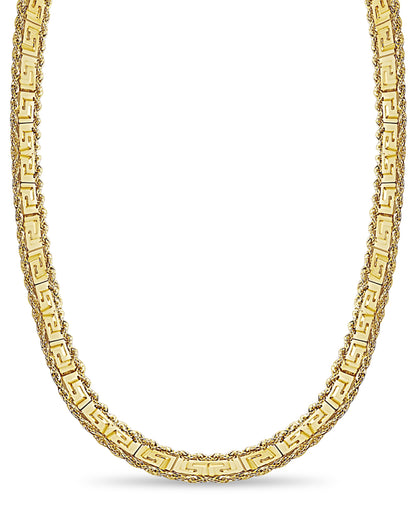Rope & Greek Key Solid White/Yellow/Rose Gold Handmade Necklace , 12mm, 16-30 Inch