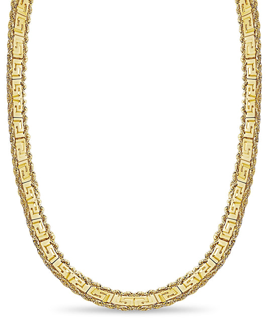Rope & Greek Key Solid White/Yellow/Rose Gold Handmade Necklace , 12mm, 16-30 Inch