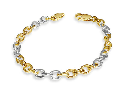 Fancy Rolo Solid White/Yellow/Rose Gold Handmade Bracelet , 6mm, 6.5-10 Inch