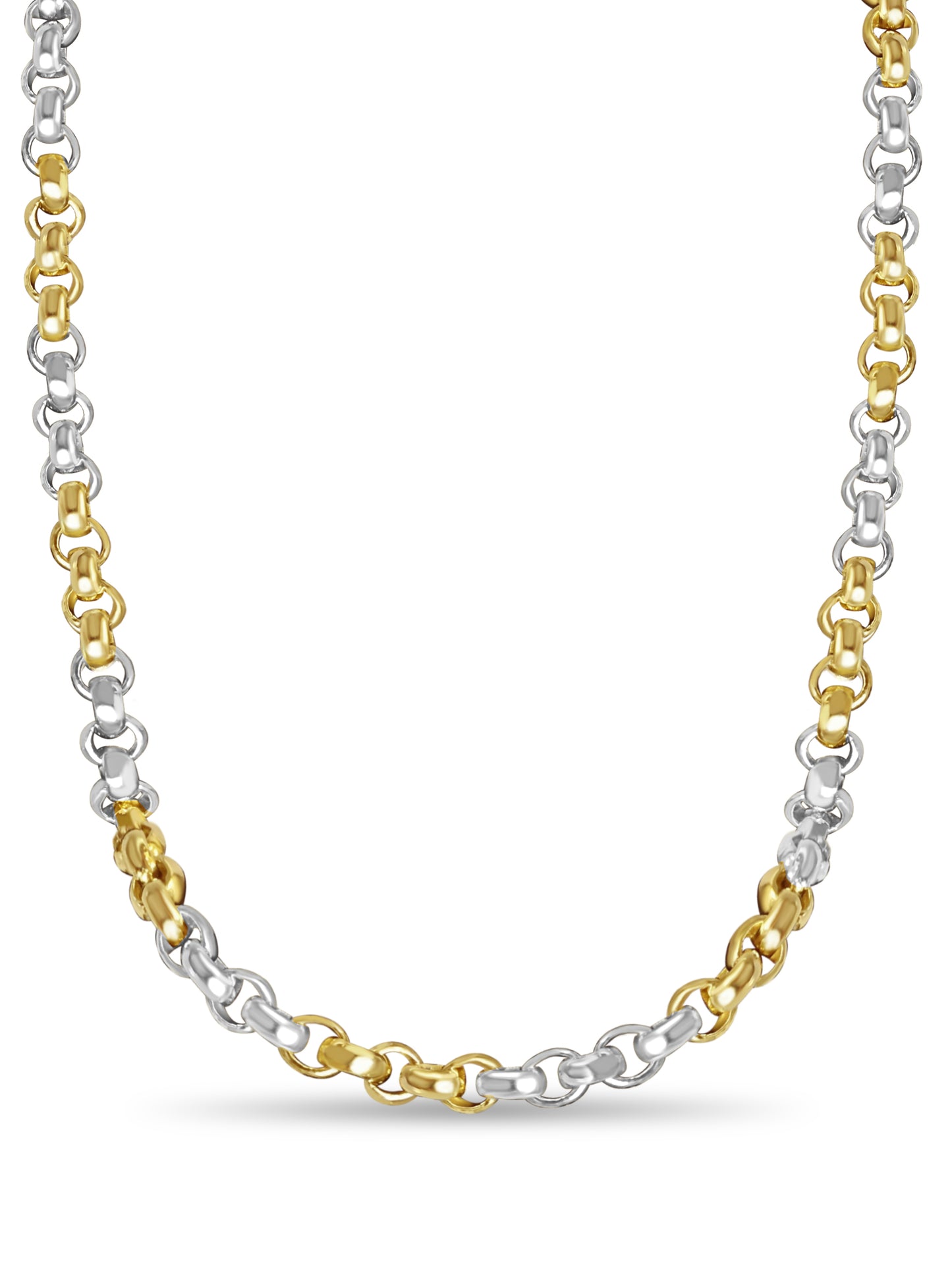 Fancy Rolo Solid White/Yellow/Rose Gold Handmade Necklace , 7mm, 16-30 Inch