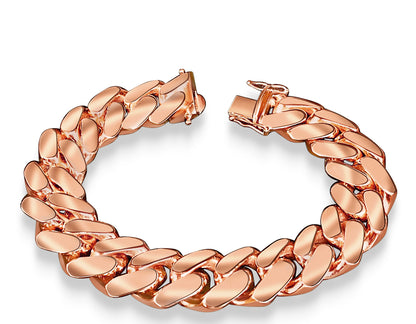 Miami Cuban Solid White/Yellow/Rose Gold Handmade Bracelet , 18mm, 6.5-10 Inch