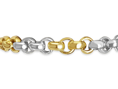 Fancy Rolo Solid White/Yellow/Rose Gold Handmade Bracelet , 7mm, 6.5-10 Inch