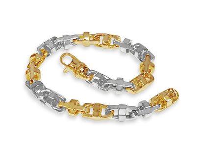 Fancy Rolo Solid White/Yellow/Rose Gold Handmade Bracelet , 6mm, 6.5-10 Inch