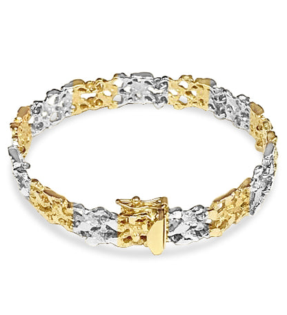 Nugget Solid White/Yellow/Rose Gold Handmade Bracelet , 11mm, 6.5-10 Inch