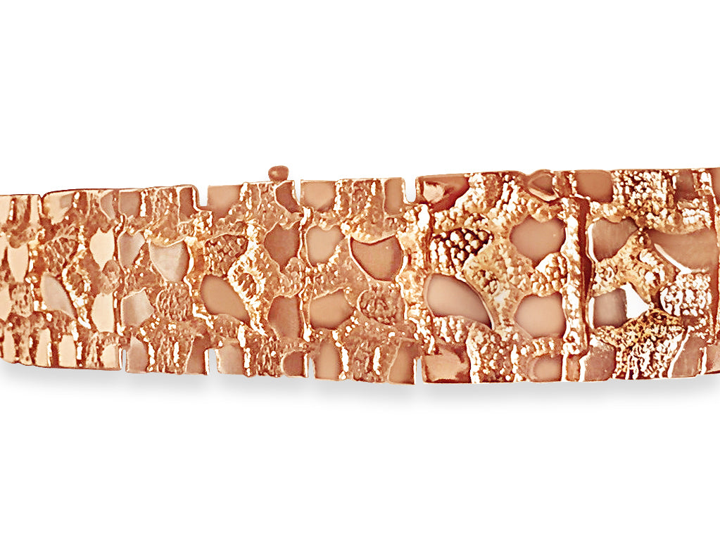 Nugget Solid White/Yellow/Rose Gold Handmade Bracelet , 17mm, 6.5-10 Inch