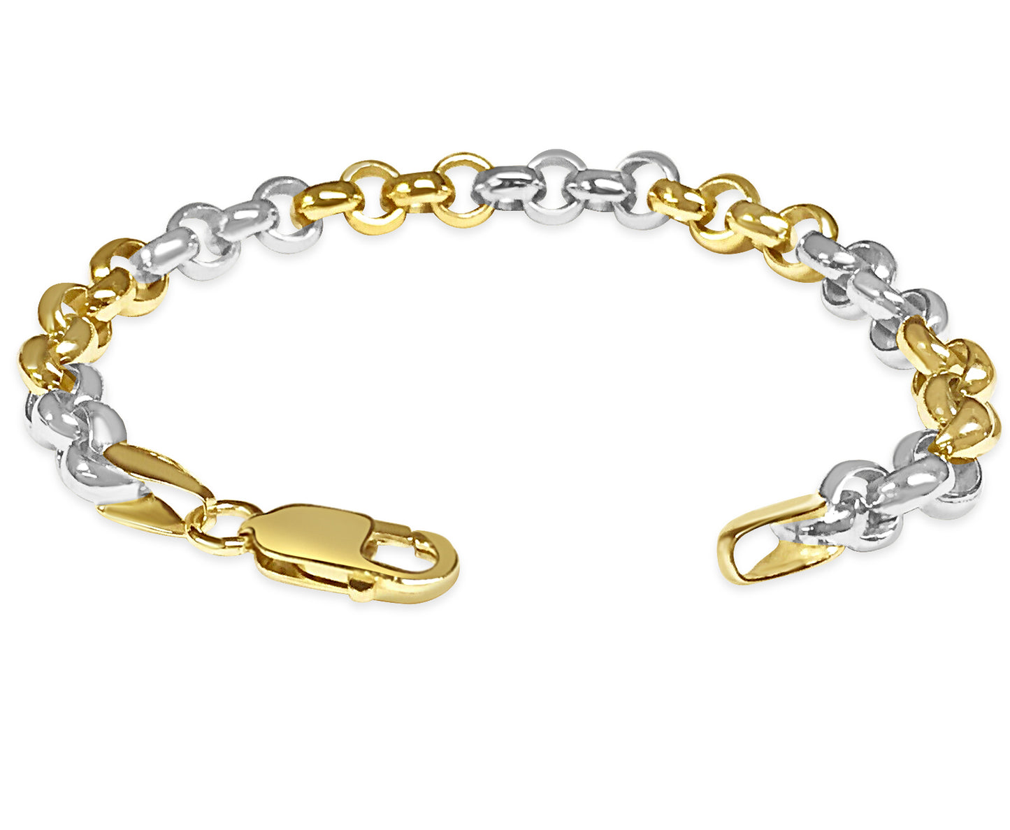 Fancy Rolo Solid White/Yellow/Rose Gold Handmade Bracelet , 7mm, 6.5-10 Inch