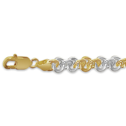 Fancy Rolo Solid White/Yellow/Rose Gold Handmade Bracelet , 9mm, 6.5-10 Inch