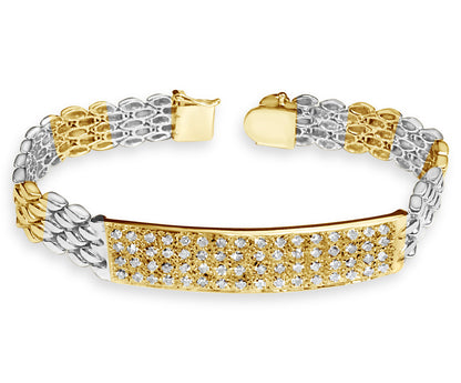 Diamond ID Panther Solid White/Yellow/Rose Gold Handmade Bracelet , 12mm, 6.5-10 Inch