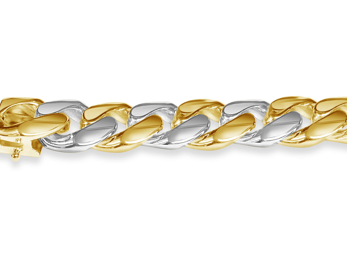 Curb Solid White/Yellow/Rose Gold Handmade Bracelet , 13mm, 6.5-10 Inch