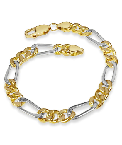 Figaro Solid White/Yellow/Rose Gold Handmade Bracelet , 7mm, 6.5-10 Inch