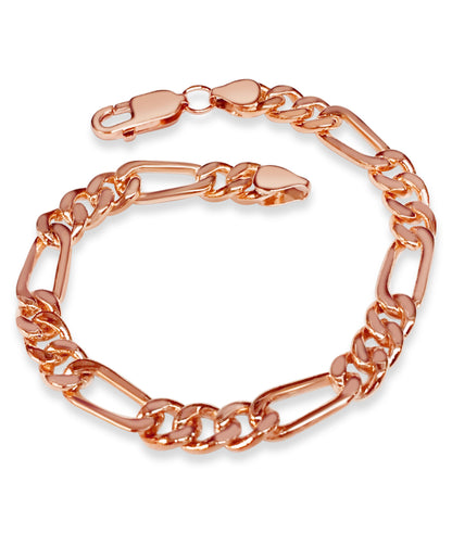 Figaro Solid White/Yellow/Rose Gold Handmade Bracelet , 7mm, 6.5-10 Inch