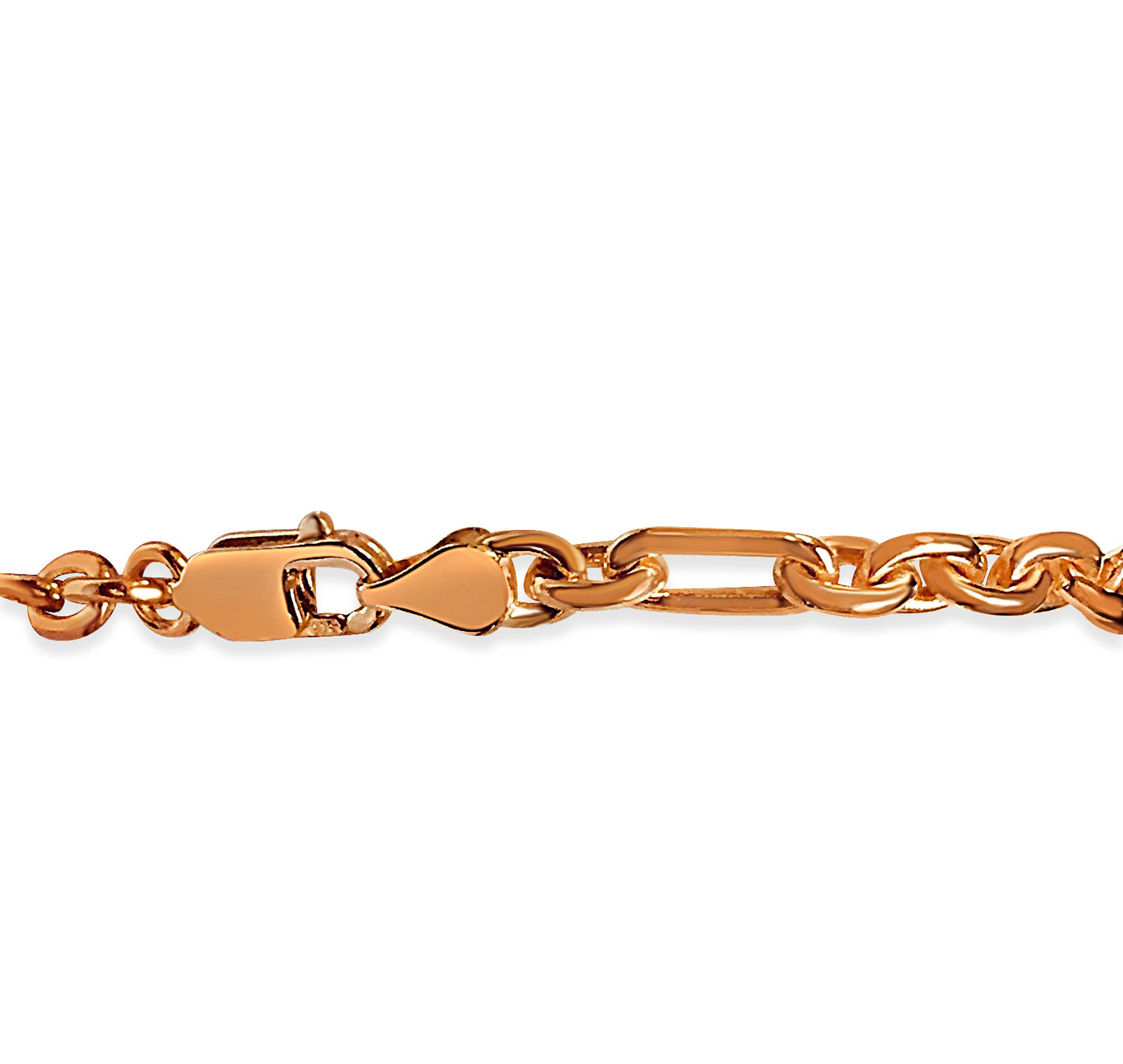 Rolo (Figaro) Solid White/Yellow/Rose Gold Handmade Bracelet , 5mm, 6.5-10 Inch