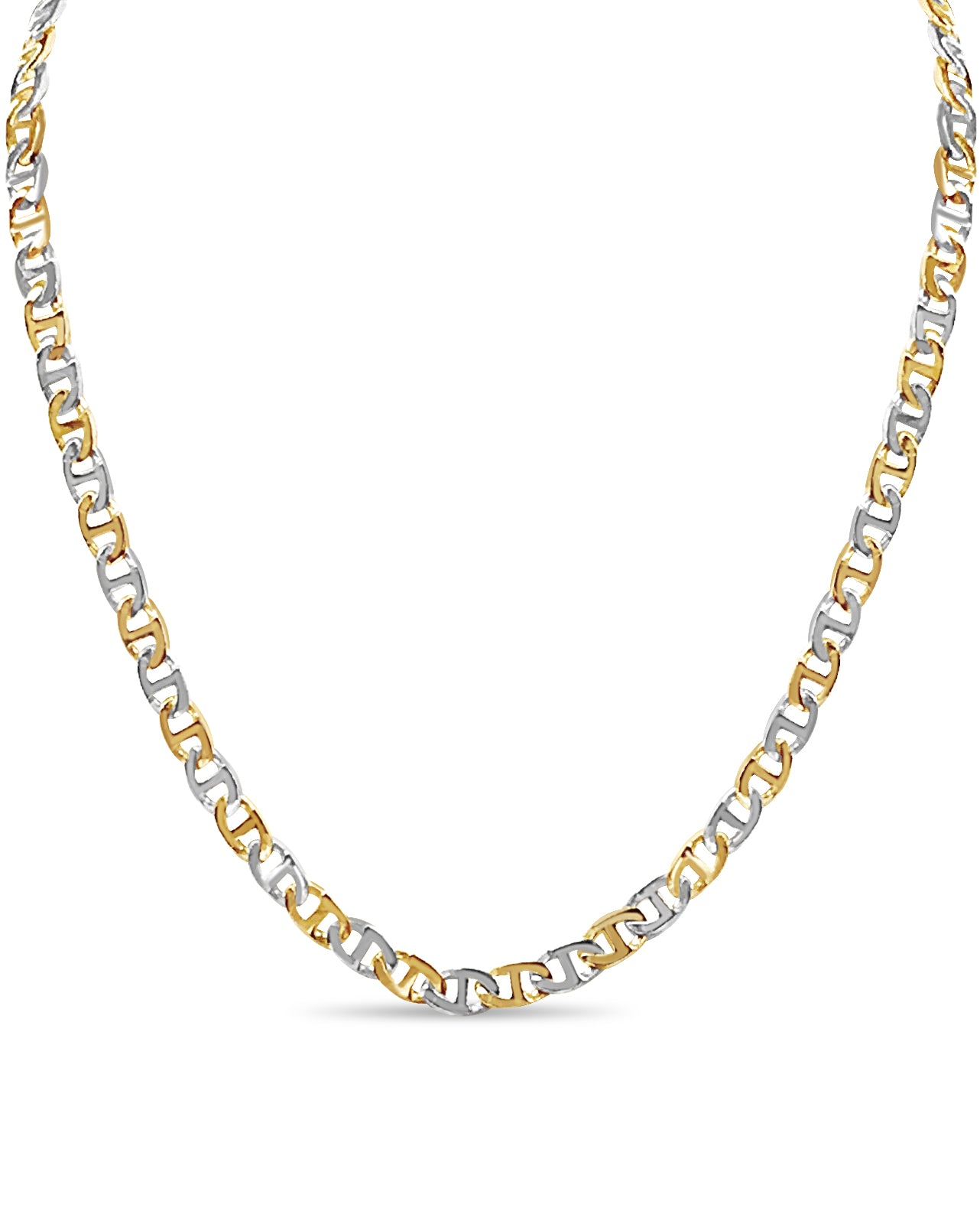 Mariner Solid White/Yellow/Rose Gold Handmade Necklace , 7mm, 16-30 Inch