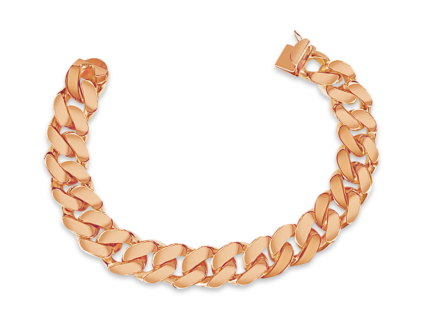 Curb Solid White/Yellow/Rose Gold Handmade Bracelet , 15mm, 6.5-10 Inch