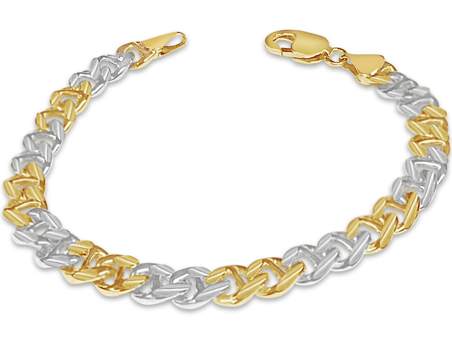 Mariner Solid White/Yellow/Rose Gold Handmade Bracelet , 9mm, 6.5-10 Inch