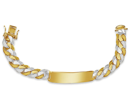 ID Curb Solid White/Yellow/Rose Gold Handmade Bracelet , 13mm, 6.5-10 Inch