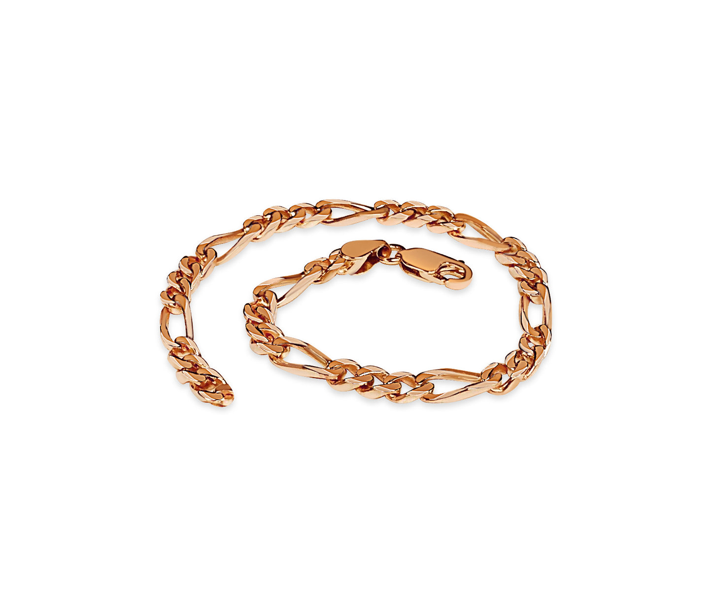 Figaro Solid White/Yellow/Rose Gold Handmade Bracelet , 5mm, 6.5-10 Inch