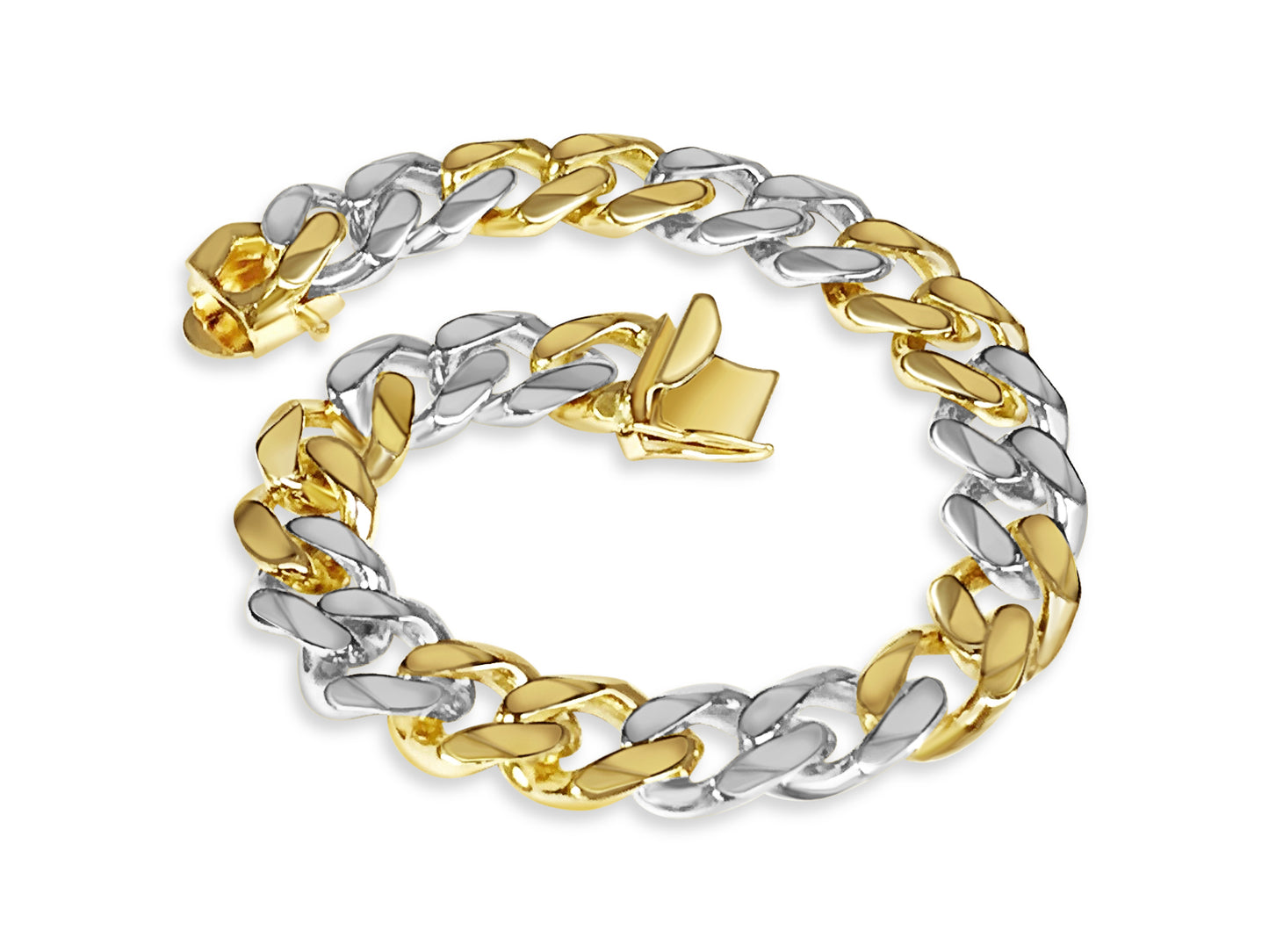 Curb Solid White/Yellow/Rose Gold Handmade Bracelet , 11mm, 6.5-10 Inch