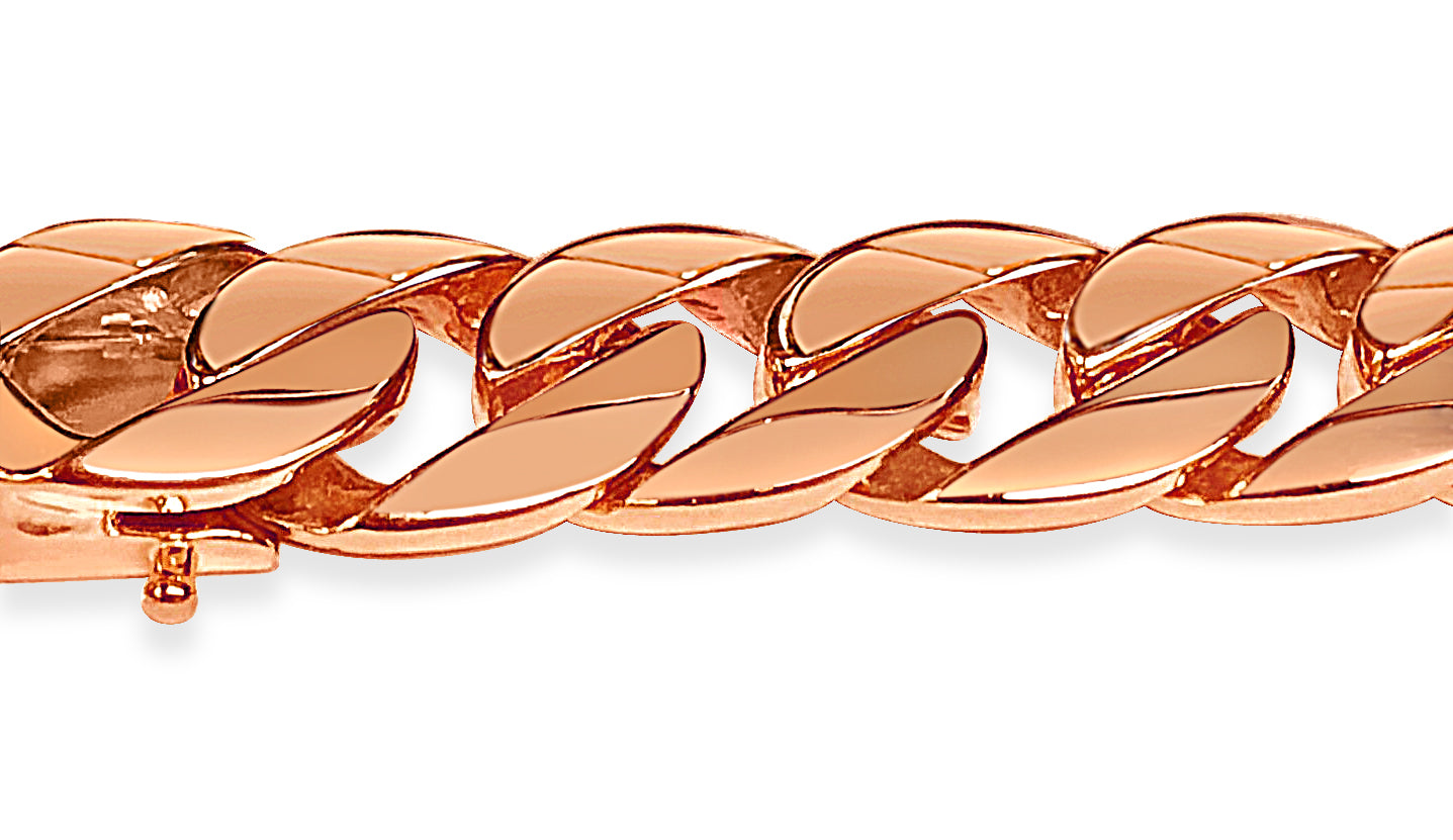 Curb Solid White/Yellow/Rose Gold Handmade Bracelet , 13mm, 6.5-10 Inch