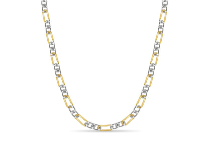 Figaro Solid White/Yellow/Rose Gold Handmade Necklace , 7mm, 16-30 Inch