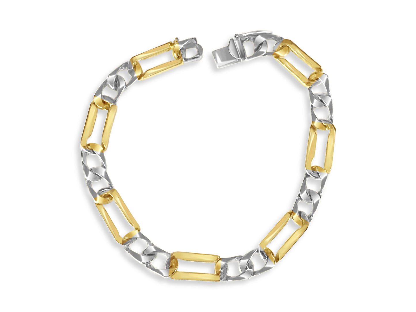 Figaro Solid White/Yellow/Rose Gold Handmade Bracelet , 7mm, 6.5-10 Inch