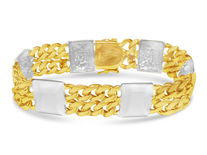 Curb & Bar Solid White/Yellow/Rose Gold Handmade Bracelet , 17mm, 6.5-10 Inch