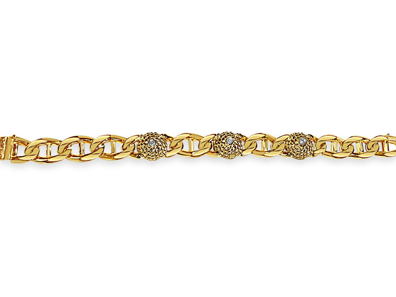 Diamond Mariner Solid White/Yellow/Rose Gold Handmade Bracelet , 17mm, 6.5-10 Inch