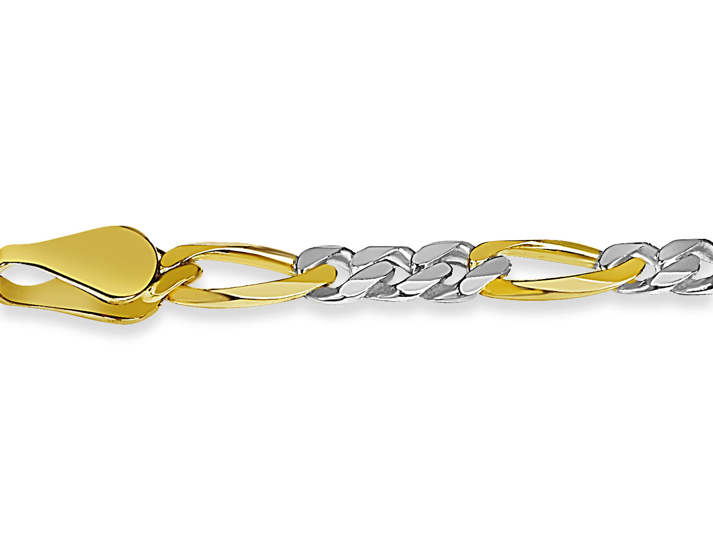 Figaro Solid White/Yellow/Rose Gold Handmade Bracelet , 5mm, 6.5-10 Inch